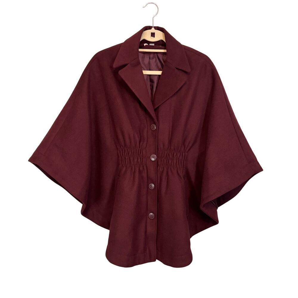 New York & Company Cape Womens XS/S Burgundy Lapel Collar Button Front Jacket